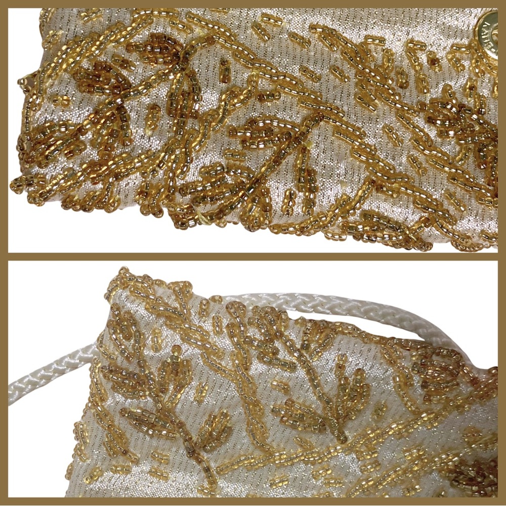 Vtg Formal Gold Beaded Art Deco Large Envelope Clutch Shoulder Strap Prom Bag - Picture 10 of 11